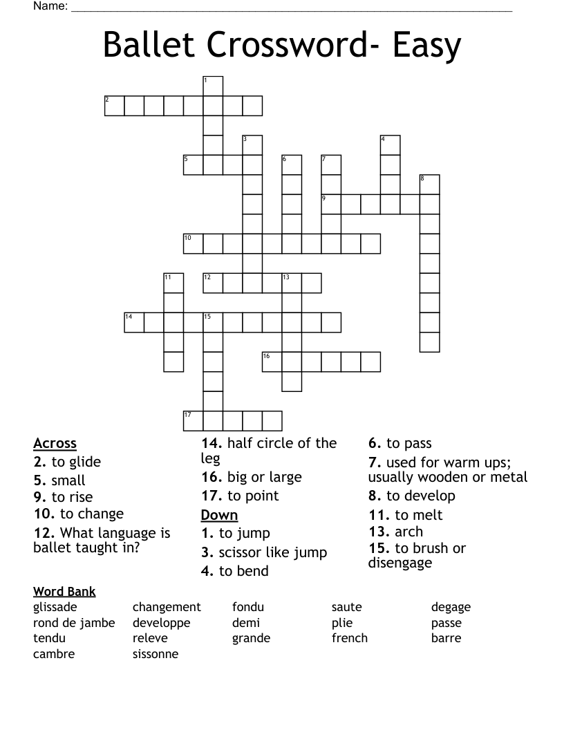 Ballet Crossword- Easy