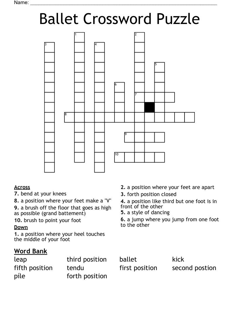 Ballet Crossword Puzzle