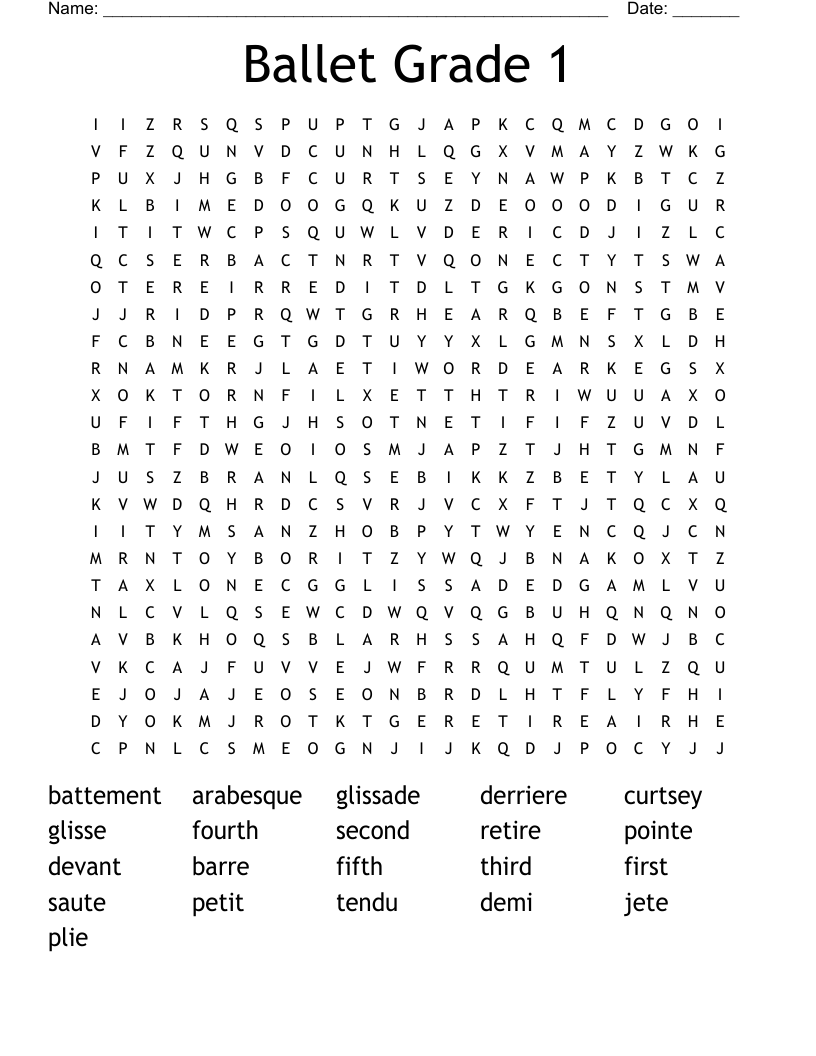 Ballet Grade 1 Word Search