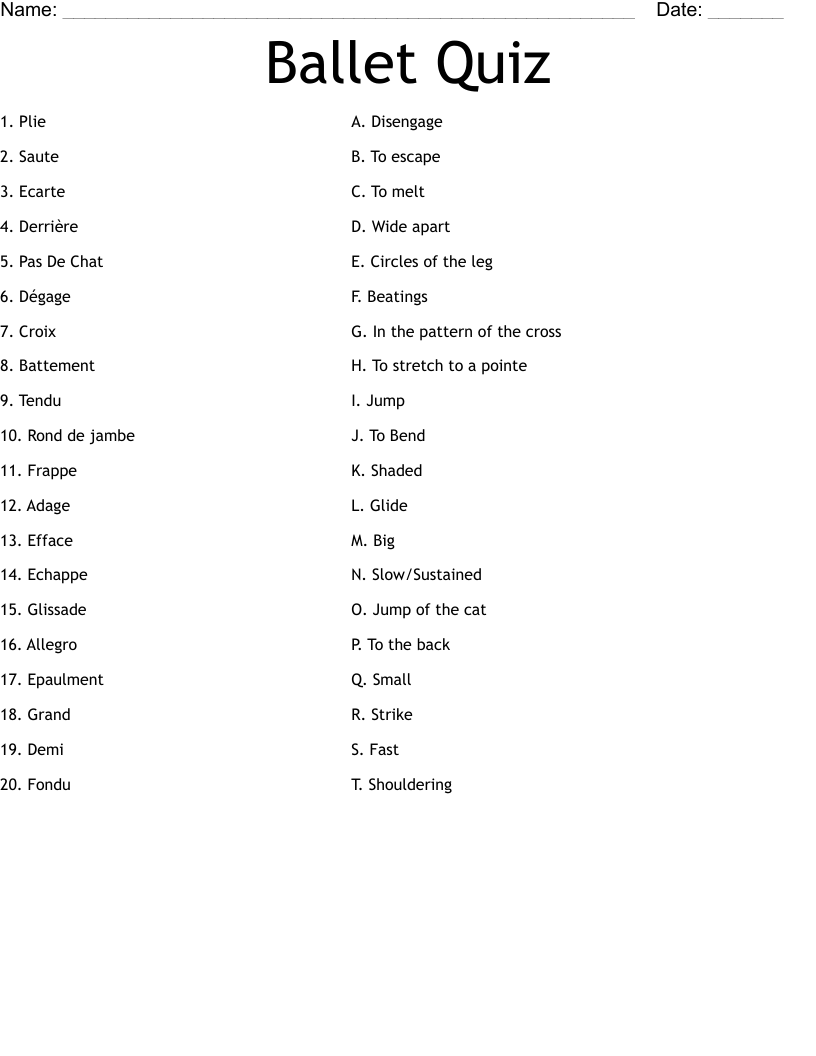 Ballet Quiz  Worksheet