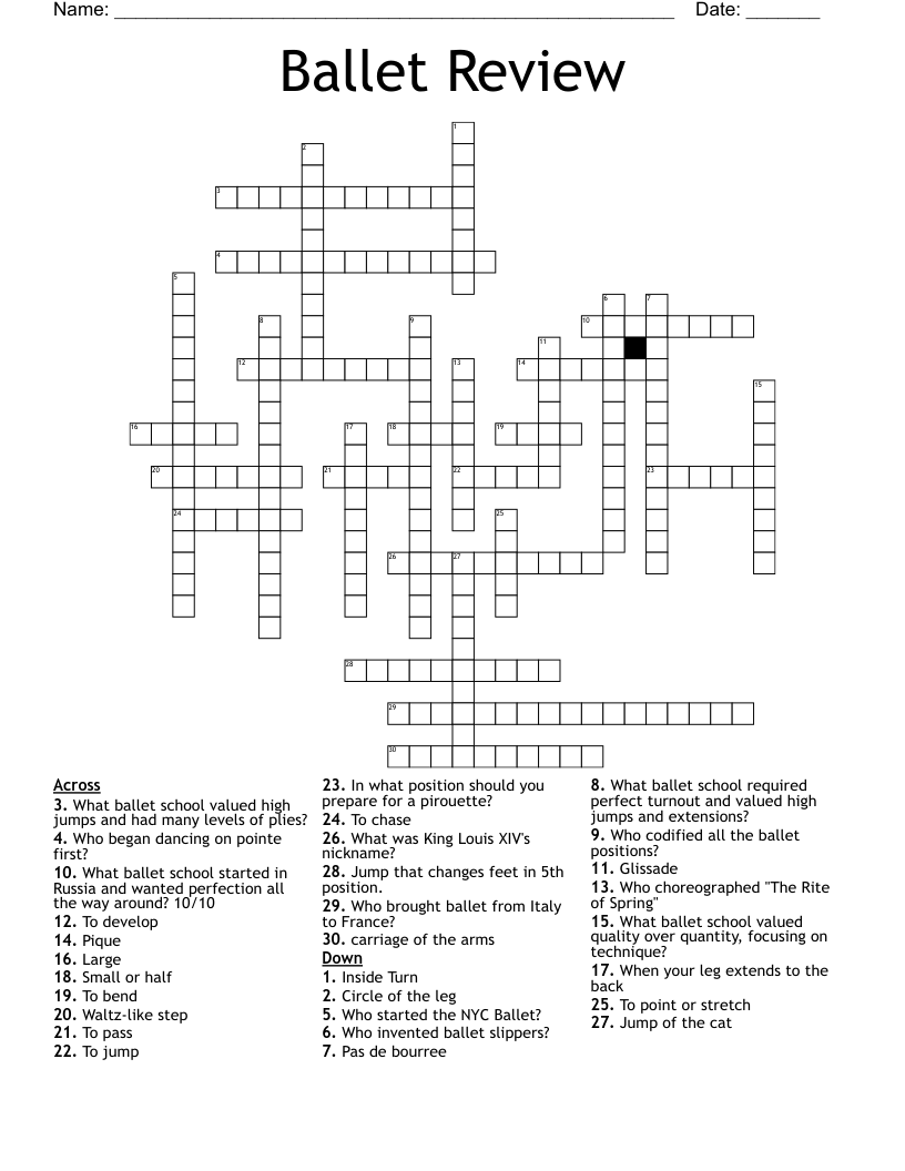 Ballet Review Crossword