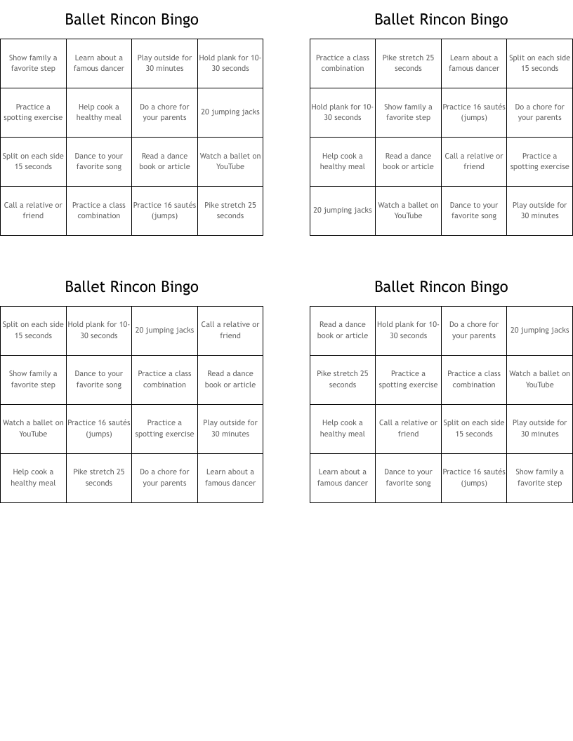 Ballet Rincon Bingo