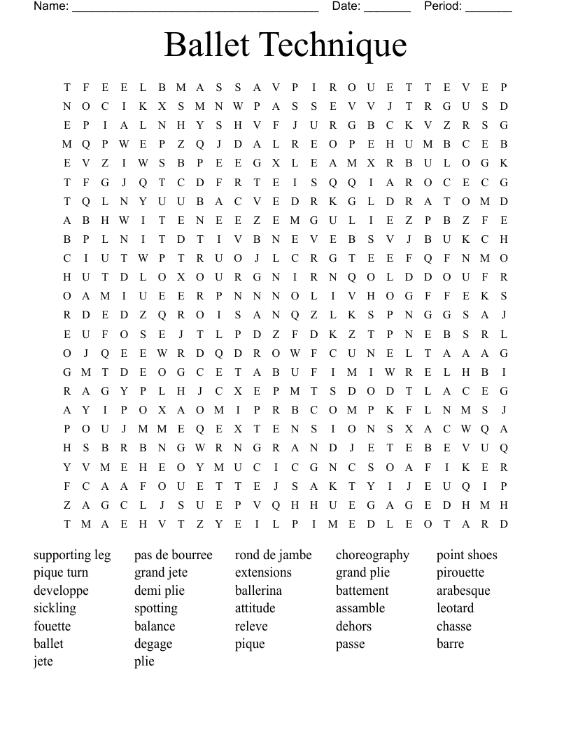 Ballet Technique Word Search