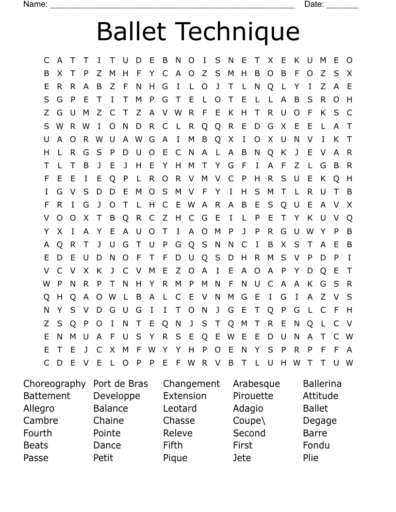 Ballet Technique Word Search