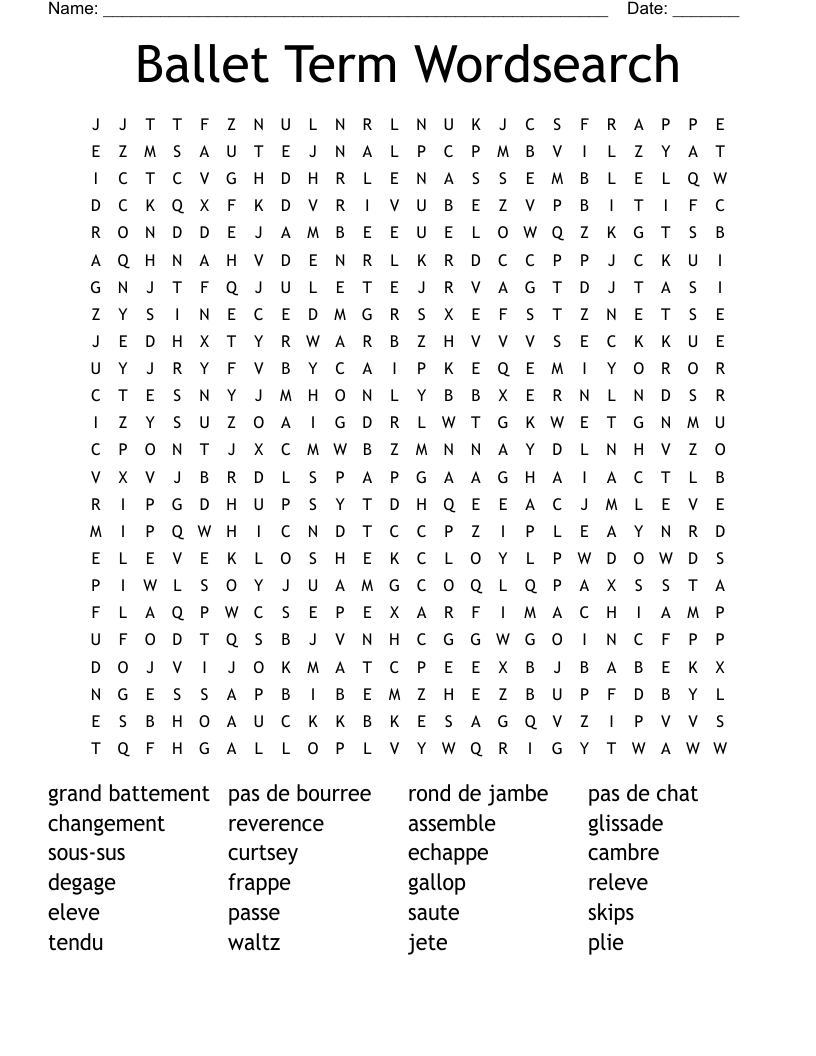 Ballet Term Wordsearch