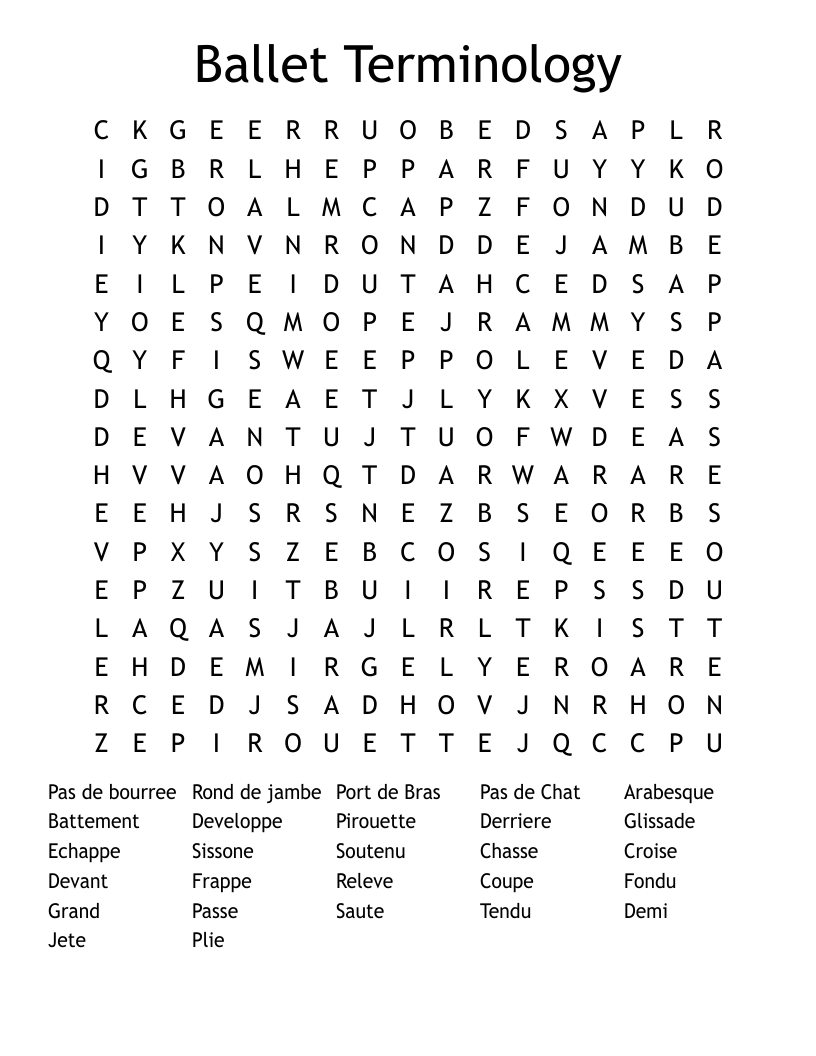 Ballet Terminology Word Search