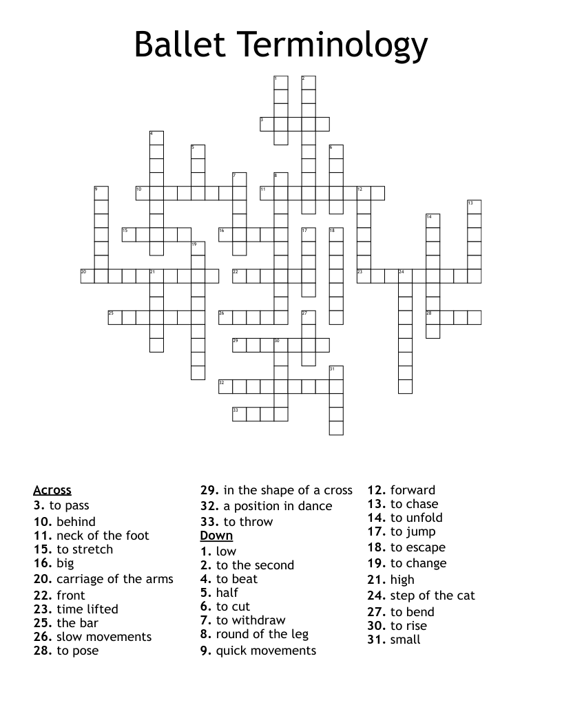 Ballet Terminology Crossword