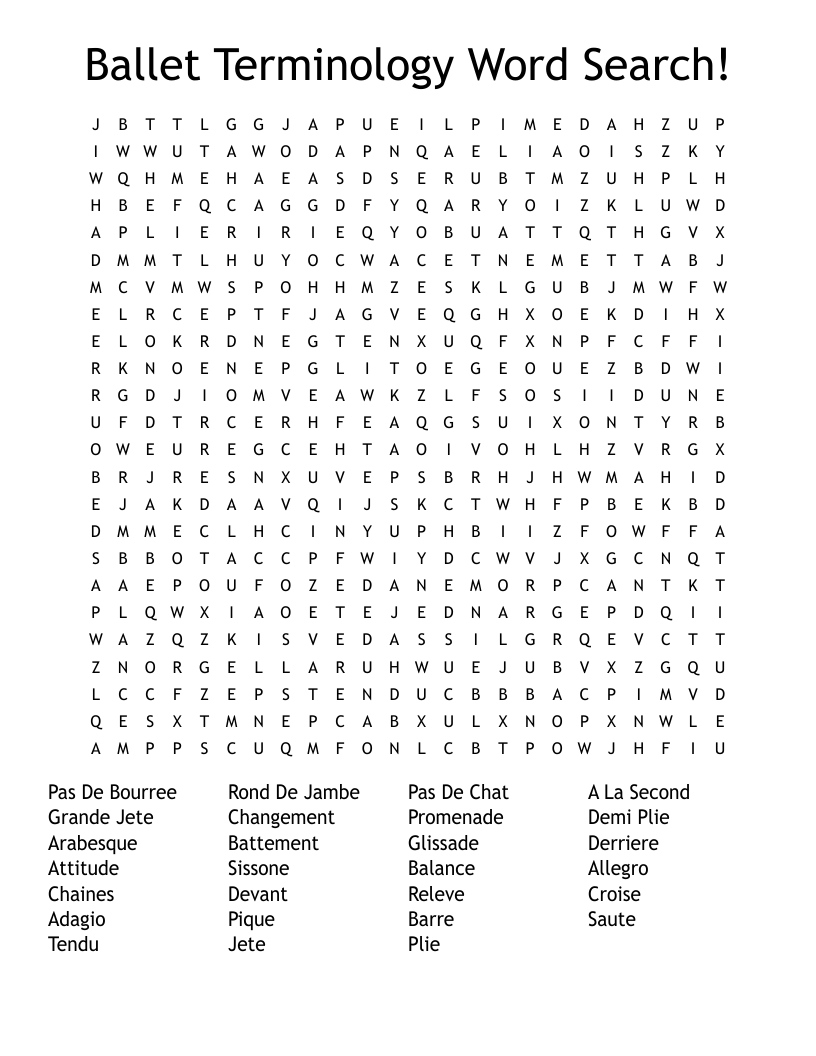 Ballet Terminology Word Search!