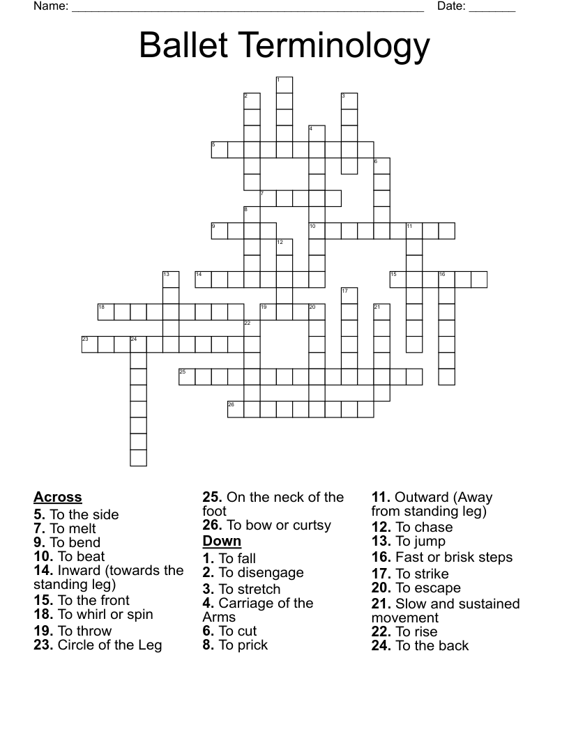Ballet Terminology  Crossword