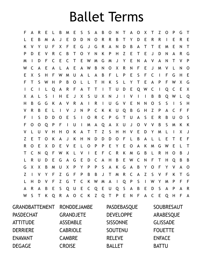 Ballet Terms Word Search