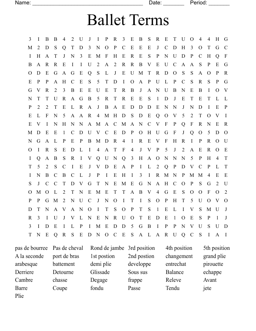 Ballet Terms Word Search