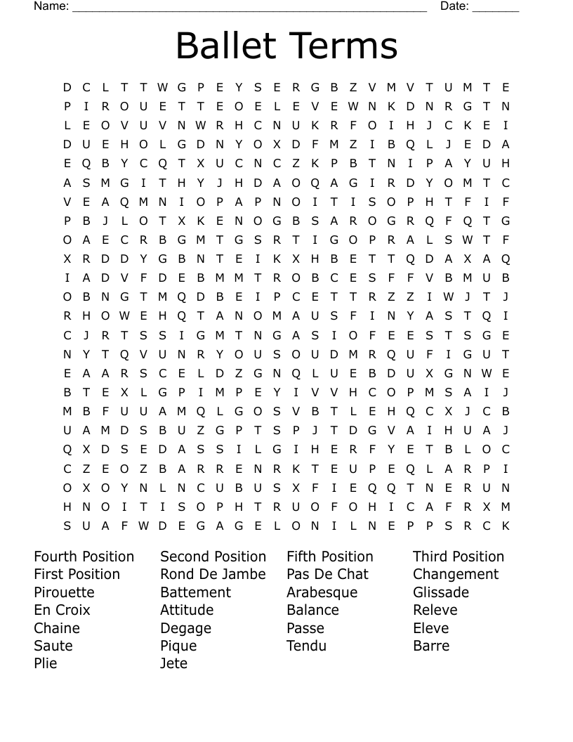 Ballet Terms Word Search