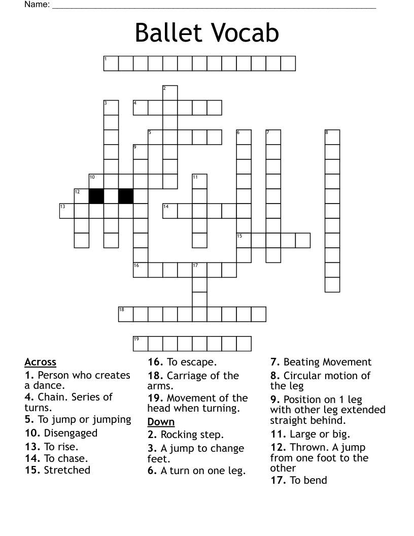 Ballet Vocab Crossword