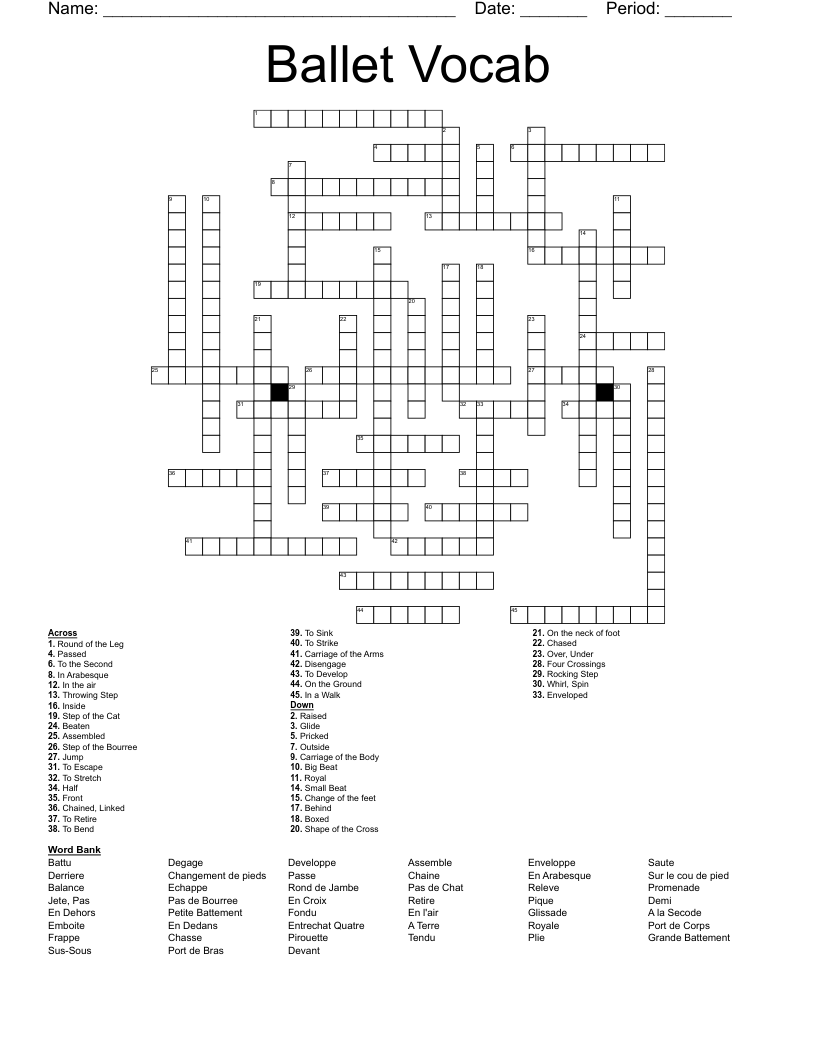Ballet Vocab Crossword