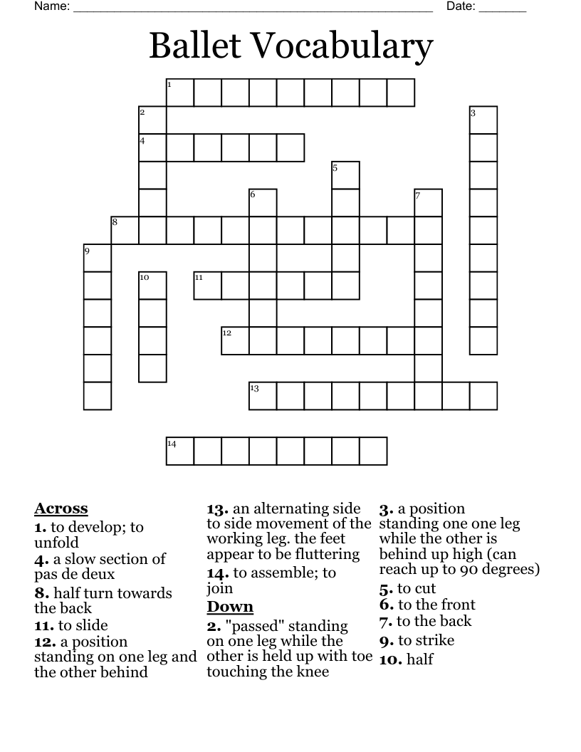 Ballet Vocabulary Crossword