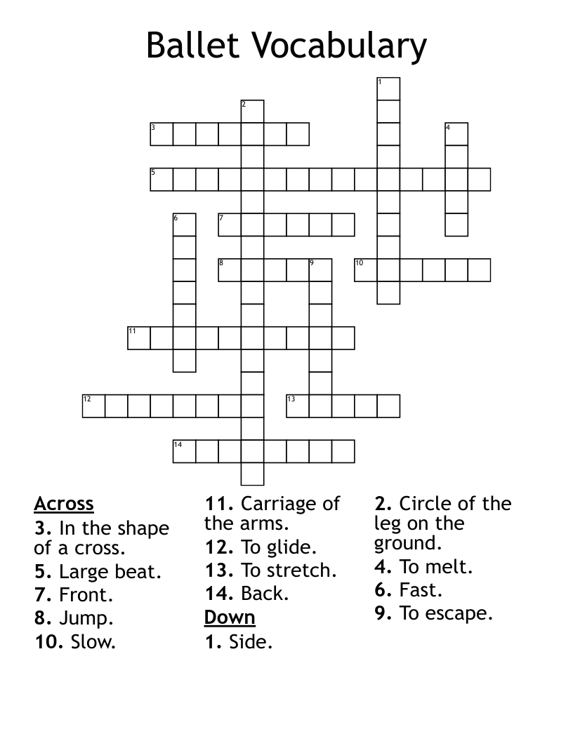 Ballet Vocabulary Crossword