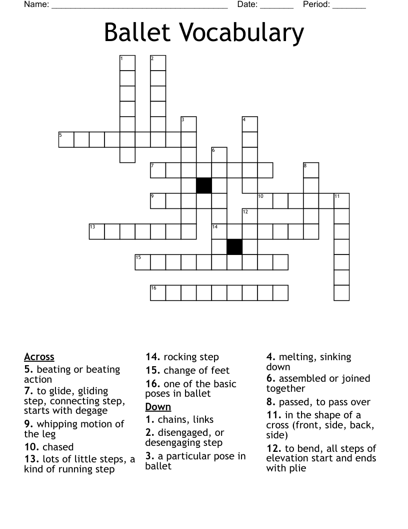 Ballet Vocabulary Crossword