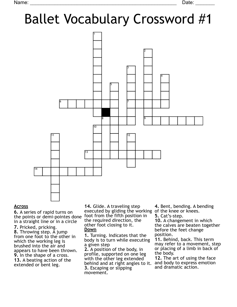 Ballet Vocabulary Crossword #1