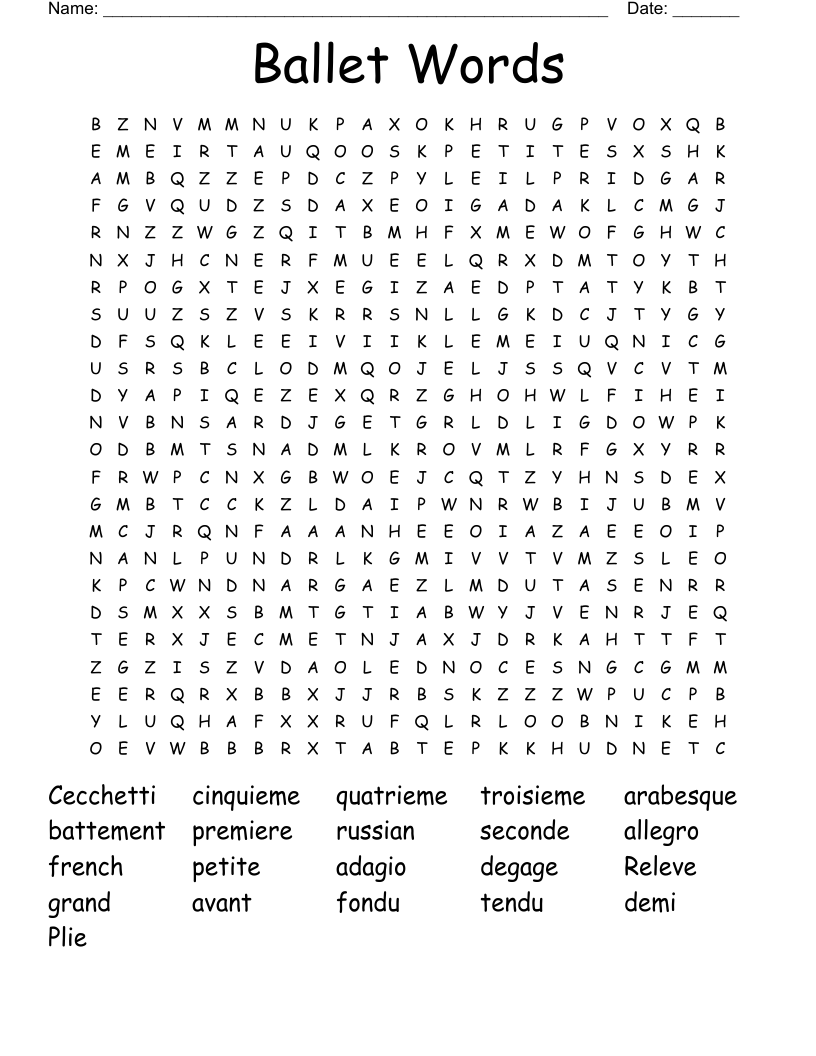 Ballet Words Word Search