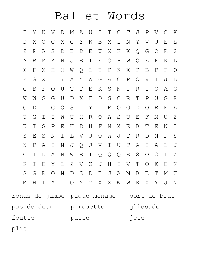 Ballet Words Word Search