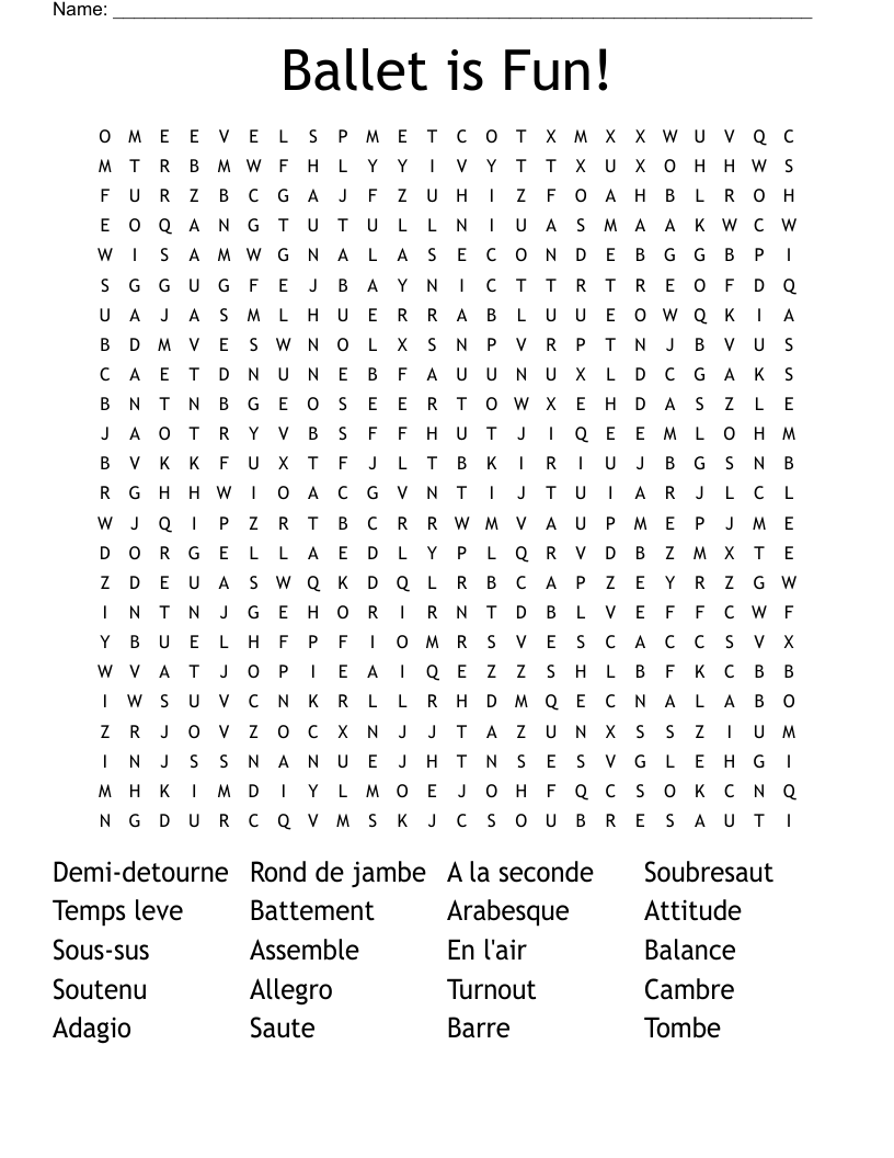 Ballet is Fun! Word Search