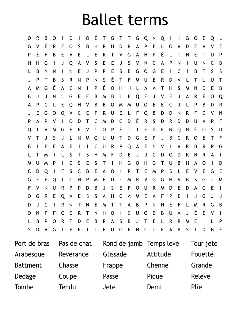 Ballet terms  Word Search