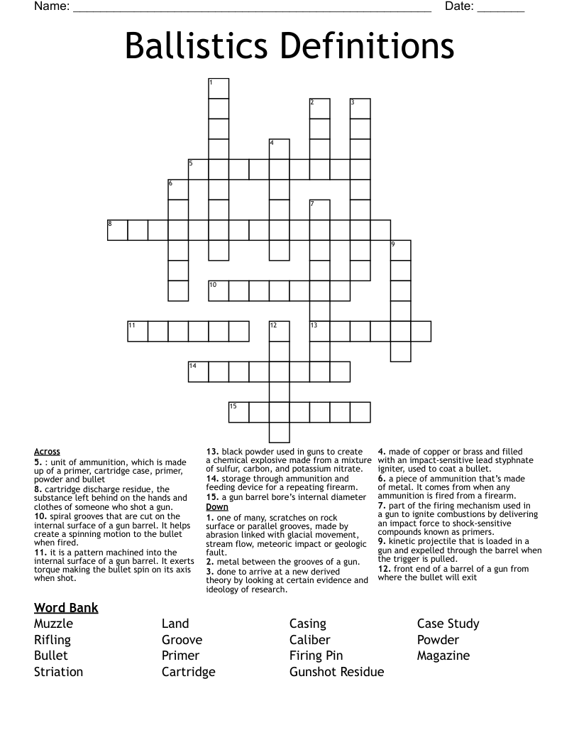 Ballistics Definitions Crossword
