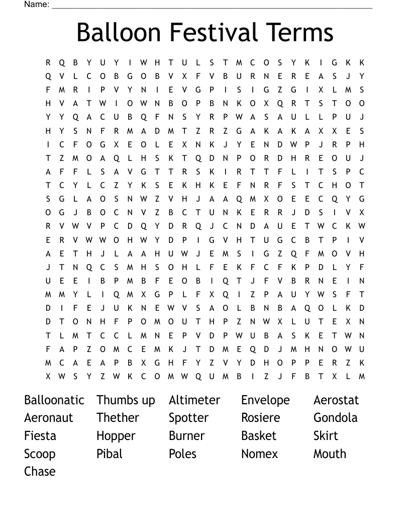 Balloon Festival Terms Word Search