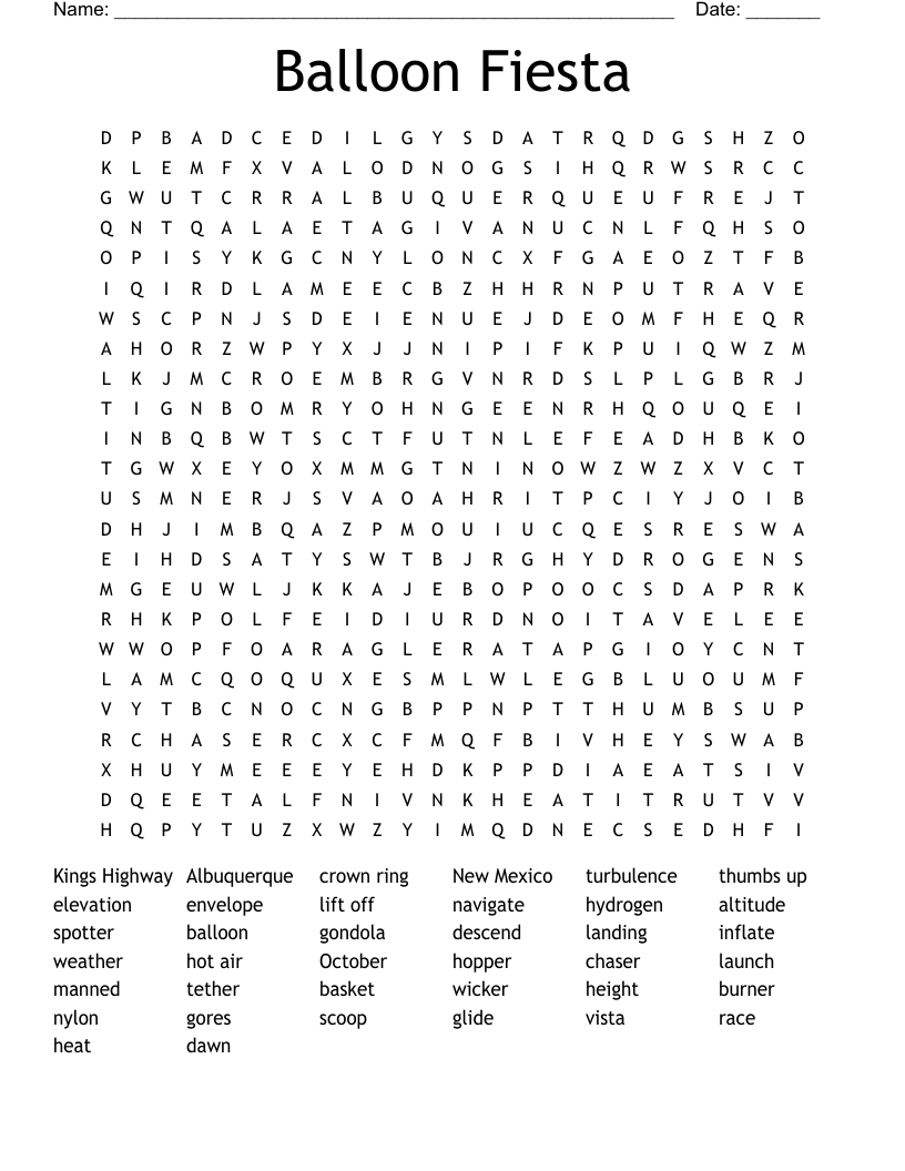 Balloon Fiesta Word Search