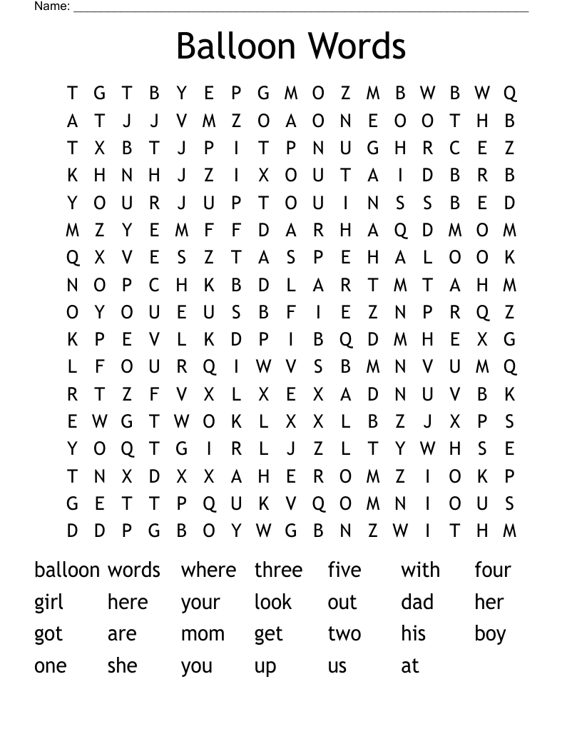Balloon Words Word Search