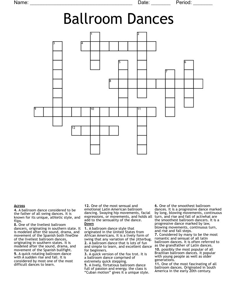 Ballroom Dances Crossword