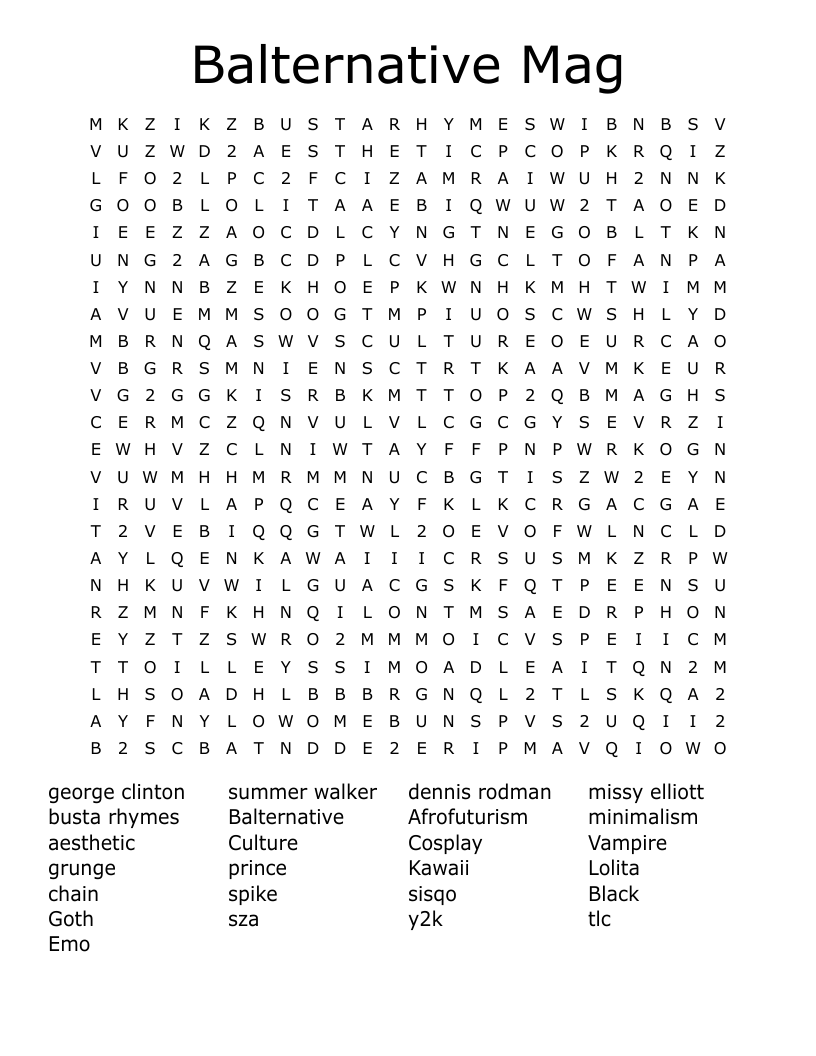 Balternative Mag Word Search
