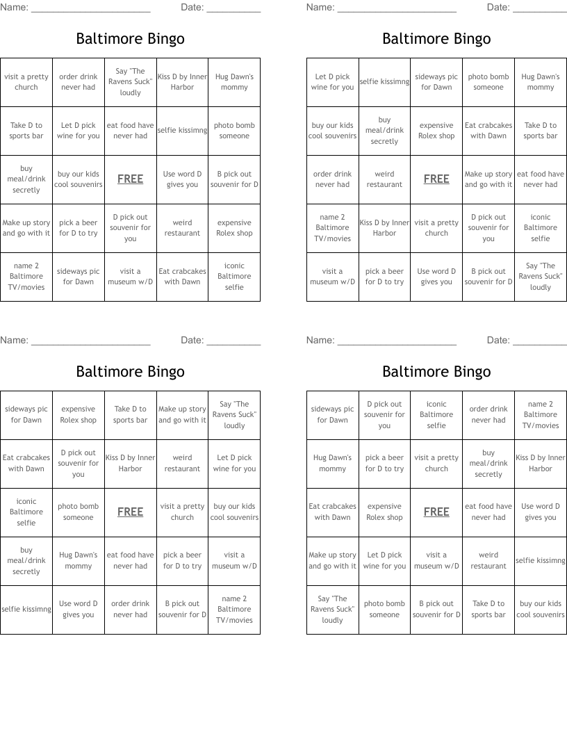 Baltimore Bingo