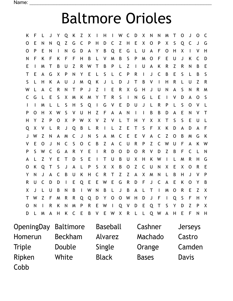 Baltmore Orioles Word Search