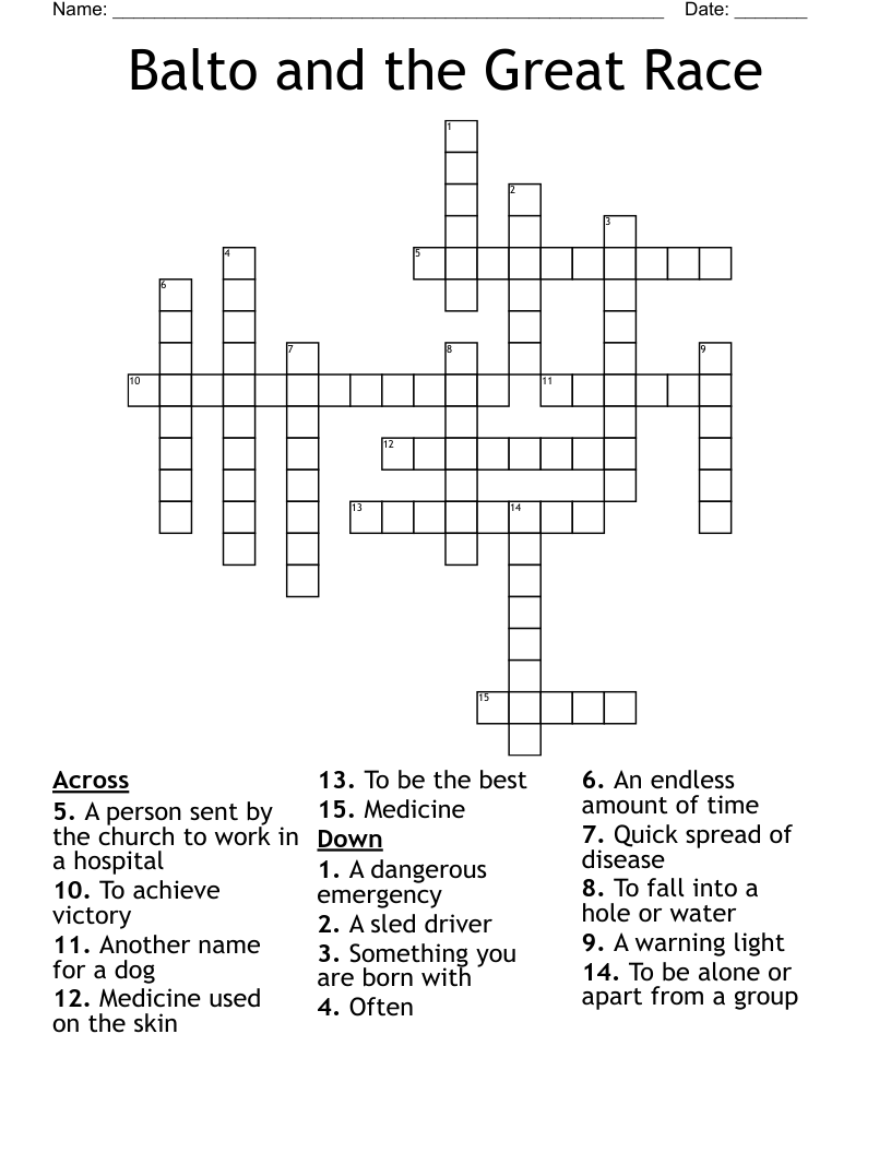 Balto and the Great Race Crossword