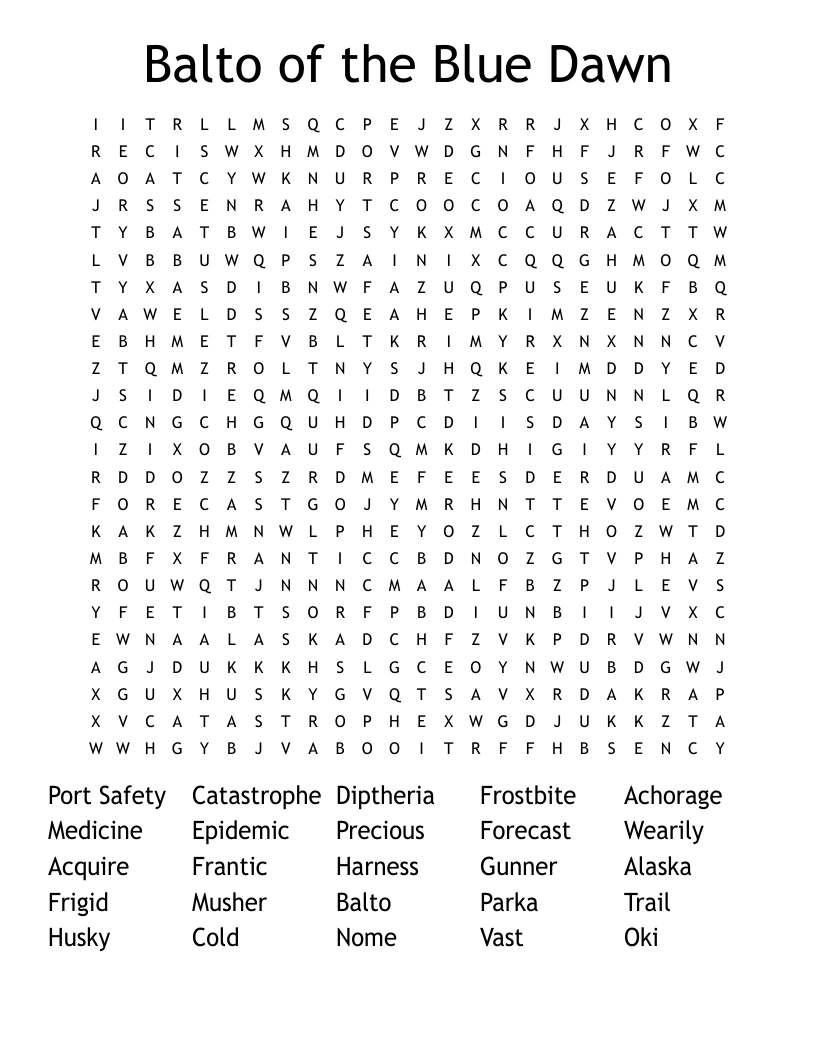Balto of the Blue Dawn Word Search