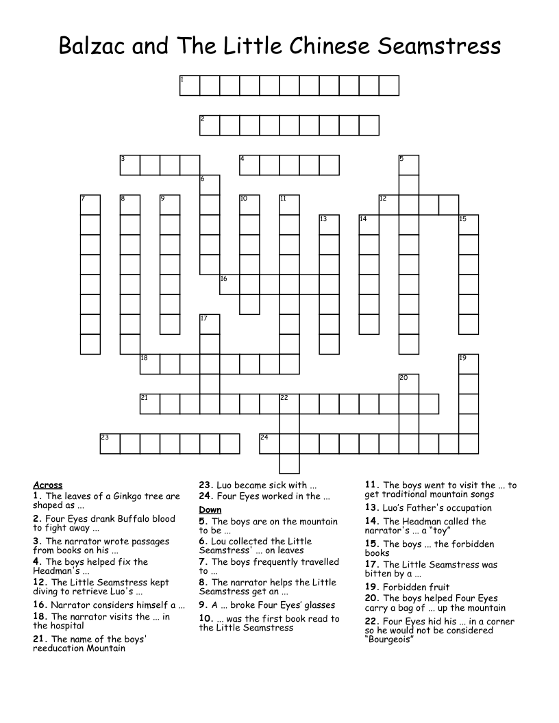 Balzac and The Little Chinese Seamstress Crossword