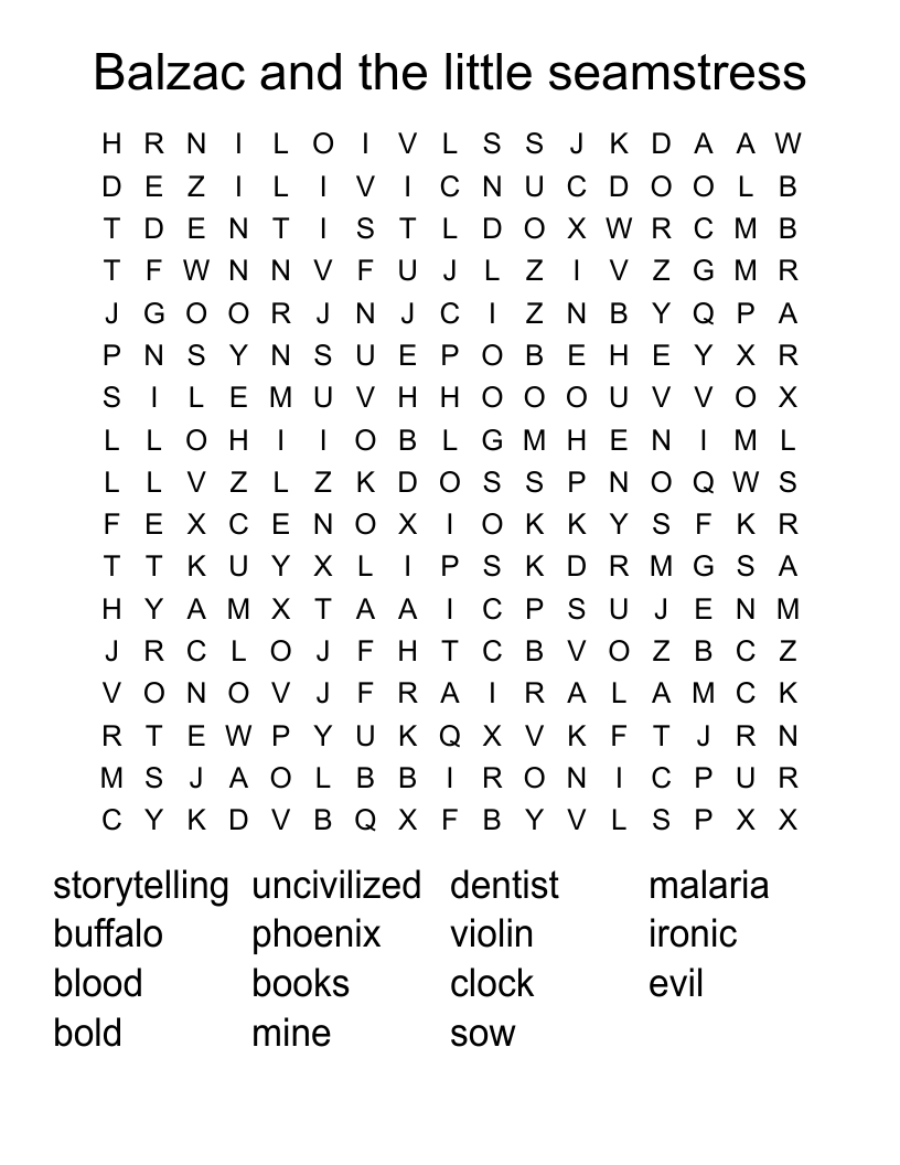 Balzac and the little seamstress Word Search