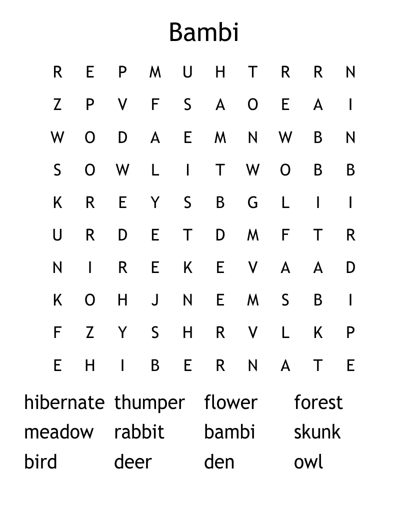Bambi Word Search