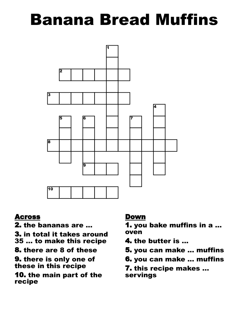 Banana Bread Muffins Crossword