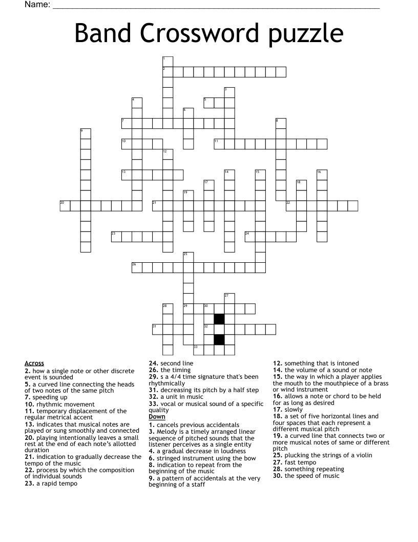Band Crossword puzzle