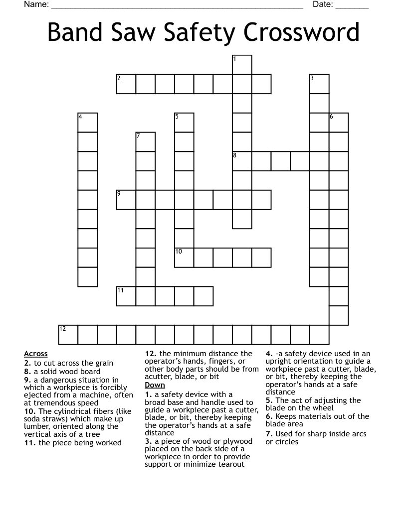 Band Saw Safety Crossword