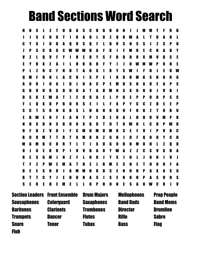 Band Sections Word Search