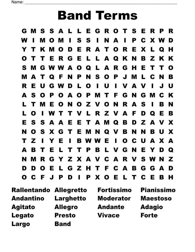 Band Terms  Word Search