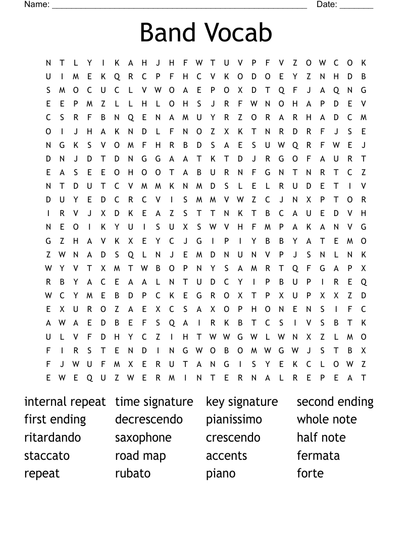 Band Vocab Word Search