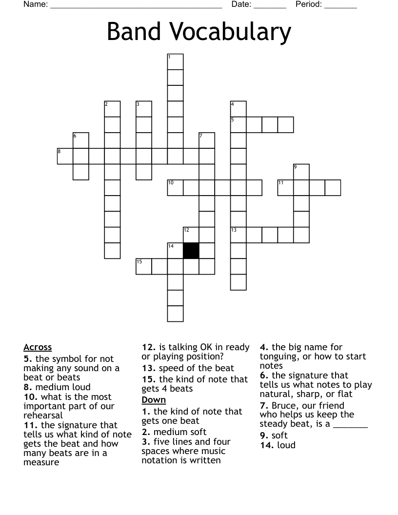 Band Vocabulary Crossword