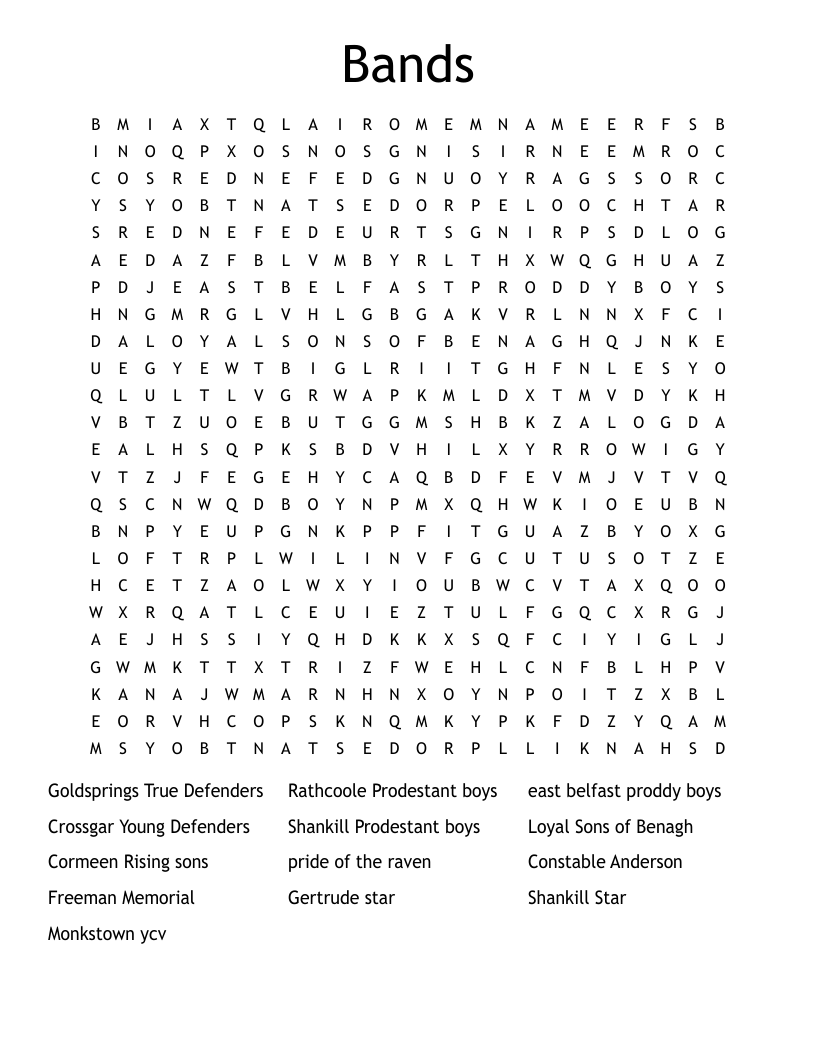 Bands Word Search
