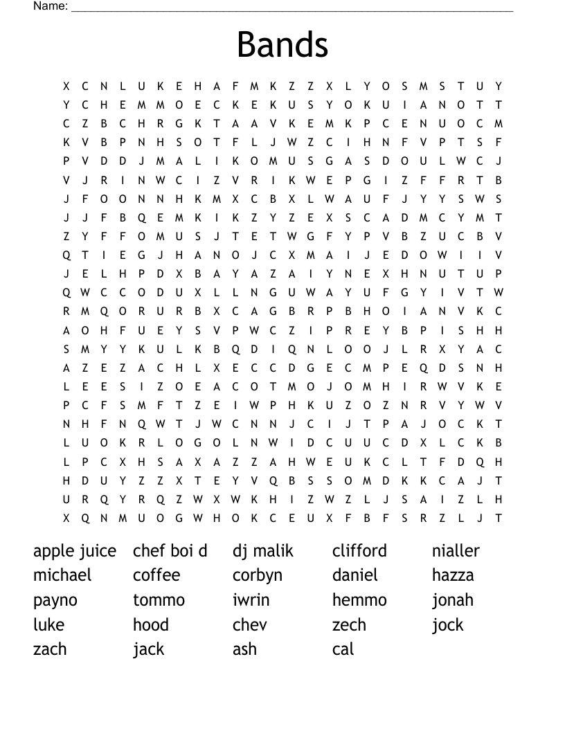 Bands Word Search
