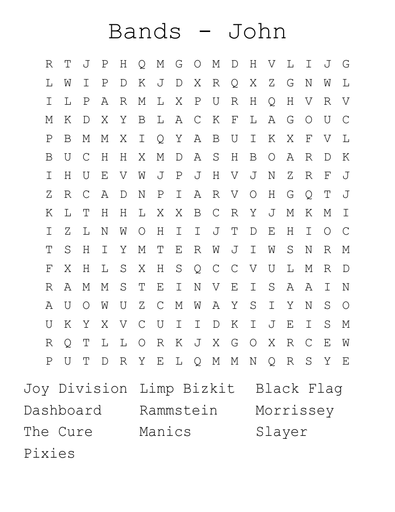 Bands - John Word Search