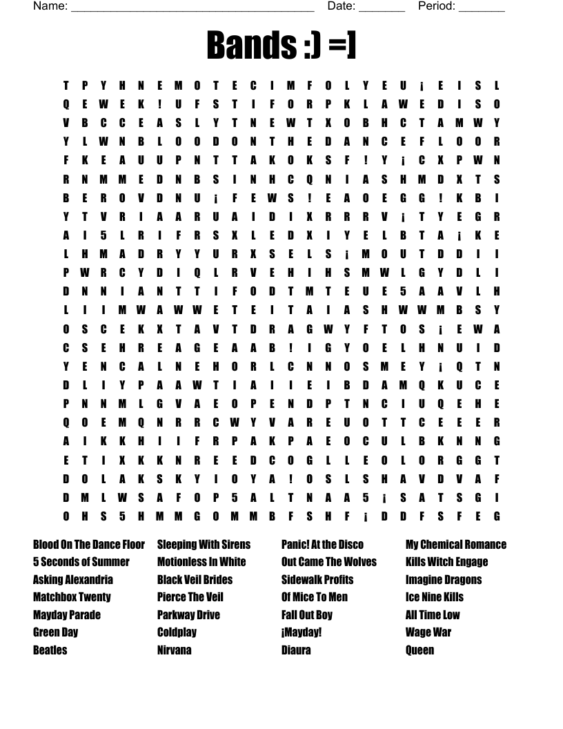 Bands :) =] Word Search